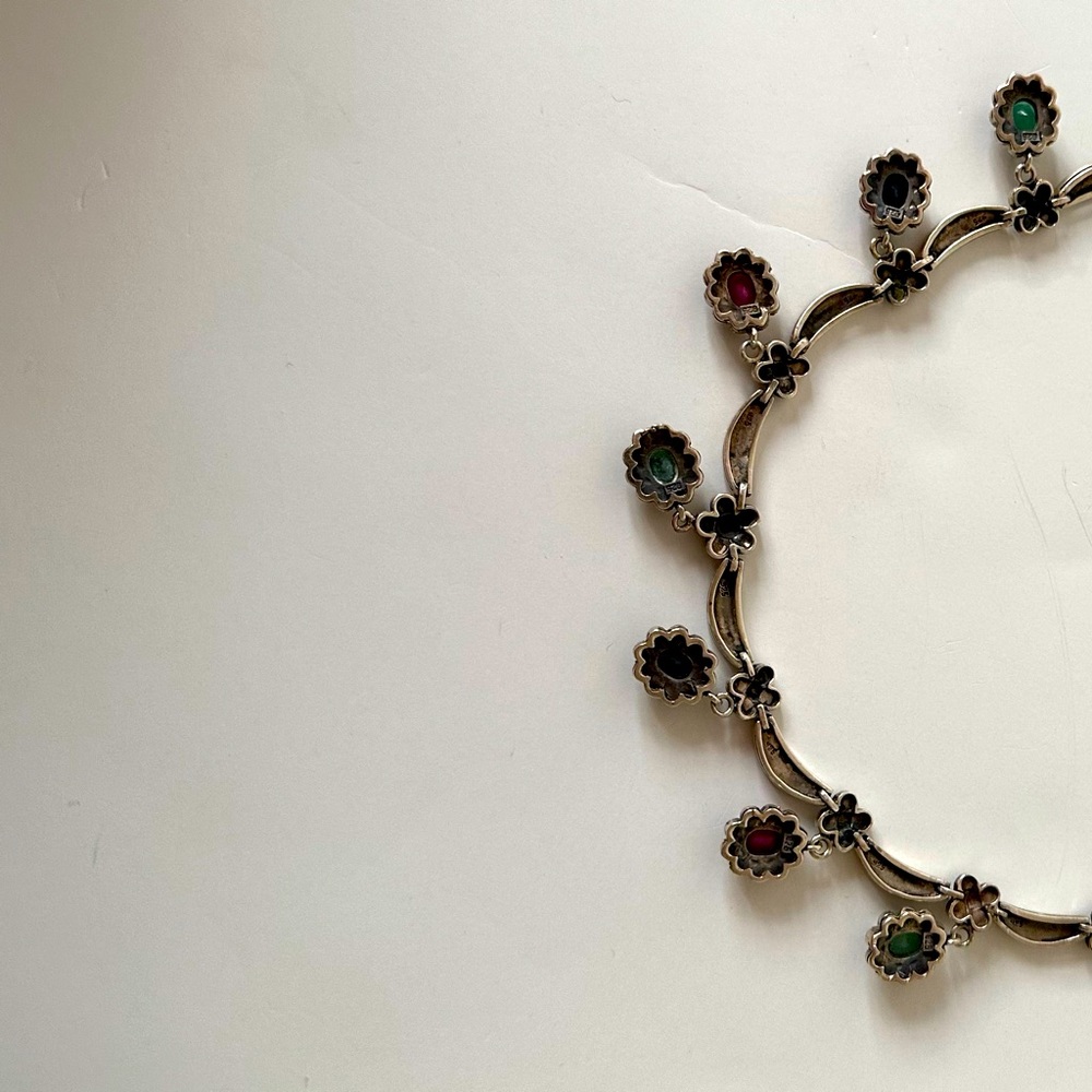 Necklace and earring vinteg silver with semi precious colored stone